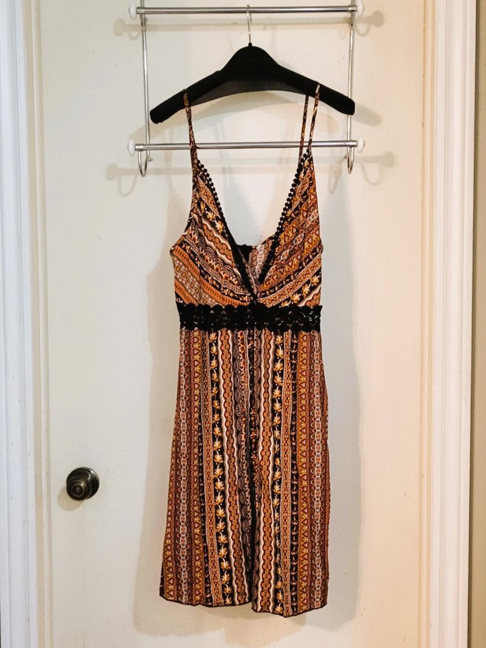 Women's spaghetti straps summer dress - shades of brown & burnt orange multi. L